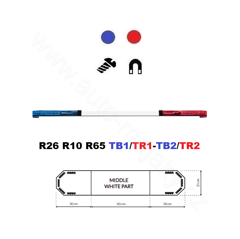 LED lightbar Montana 110cm, Blue-red, ECE R65 - Lens: Colored, LED modules: 10ml