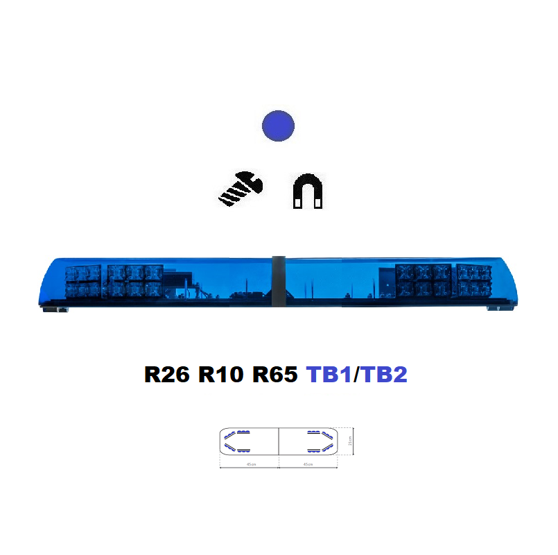 LED majáková rampa Optima 90/2P 90cm, Modrá, EHK R65 - Barva: Modrá, Kryt: Barevný, LED moduly: 8ml