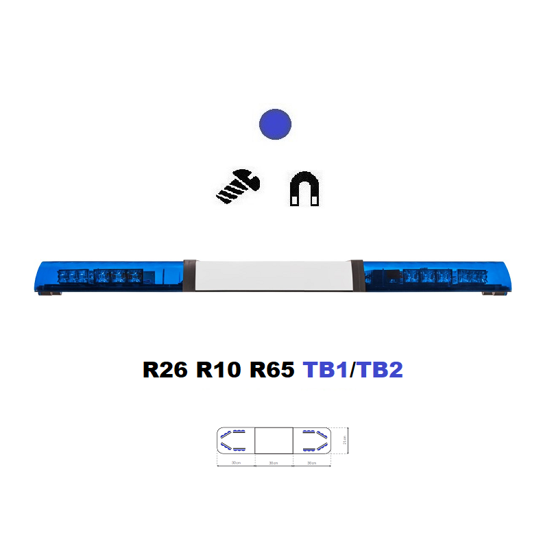 LED majáková rampa Optima 60 90cm, Modrá, bílý střed, EHK R65 - Barva: Modrá, Kryt: Barevný, LED moduly: 8ml