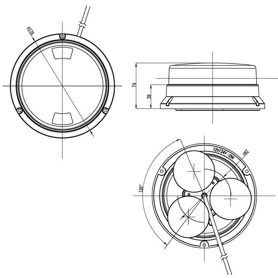Technical drawing of blue LED beacon 911-16mblu