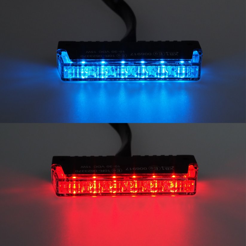 PROFI SLIM external LED warning light, for grille, red-blue, 12-24V, ECE R10