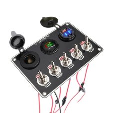 Panel with 5x switches + 2x USB/Voltmeter and CL socket, 12/24V