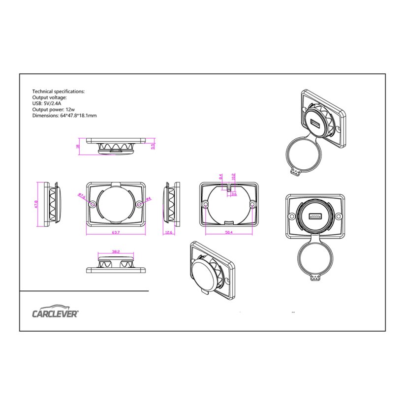 1x USB 2.4A socket 12/24V, surface mounting