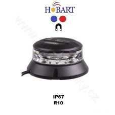 Robustný modro-červený LED maják, magnet, čierny hliník, 36 W, EMC R10