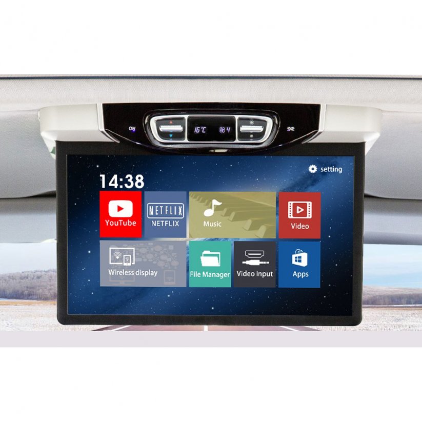 Stropný LCD motorizovaný monitor 15,6" sivý s OS. Android HDMI / USB, pre Mercedes-Benz V260