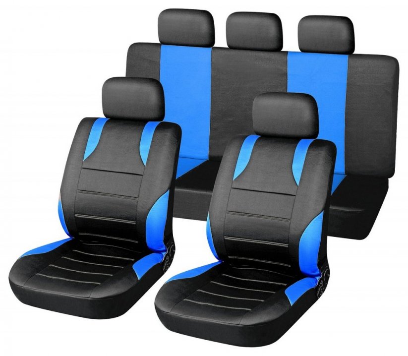 Seat covers set 9pcs SPORT blue AIRBAG
