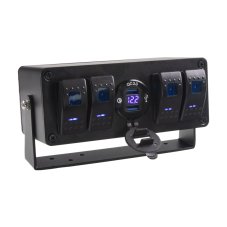 Panel so 4x kolískovými prepínačmi, voltmetrom + 2x USB zásuvkou, 12/24 V