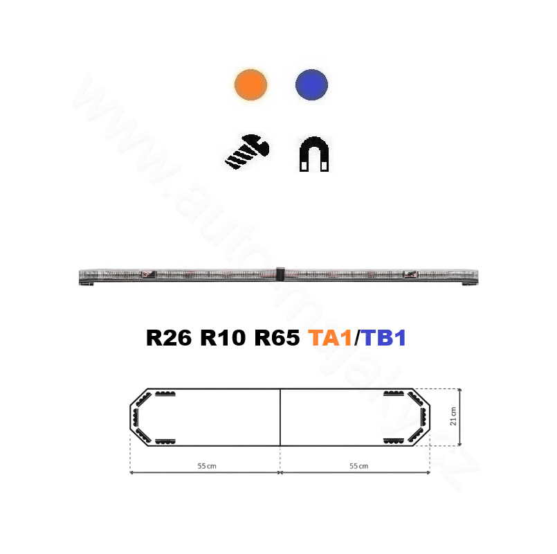 LED lightbar Montana.DC 110cm, Blue-orange, ECE R65 - Lens: Transparent, LED modules: 10ml