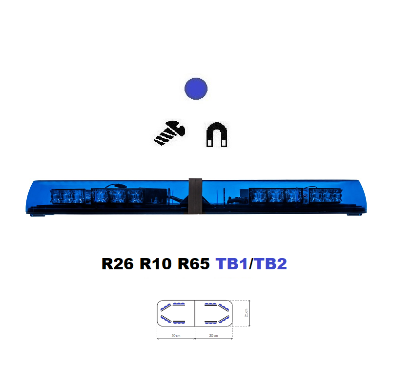 LED majáková rampa Optima 60 60cm, Modrá, EHK R65 - Barva: Modrá, Kryt: Barevný