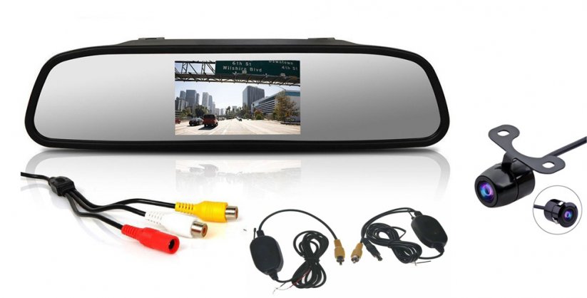 Wireless parking camera with LCD 4.3" monitor on mirror