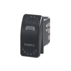 View of a ROCKER switch square with red backlight ramp symbol and RAMPA sign