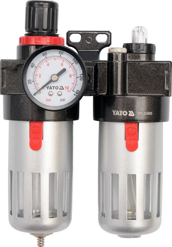Regulátor tlaku vzduchu 1/4", max. 0,93MPa, s filtrom (90ccm) a mazaním (60ccm)