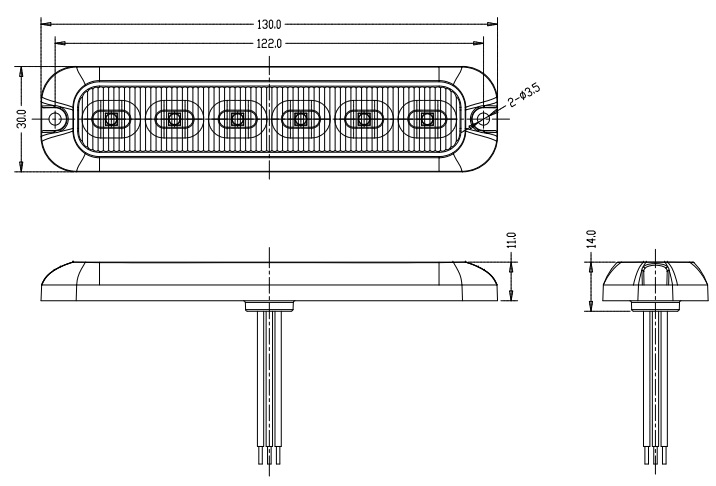 Warning light 6x4W LED, 12-24V, red, ECE R10