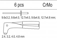 Drawer insert - rivet pliers, 5x set of rivets