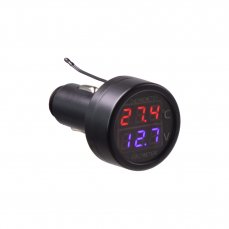 Digital voltmeter with thermometer for CL socket, 12-24V