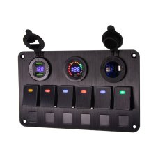 Panel with 6 switches, CL, voltmeter + USB socket, 12/24V