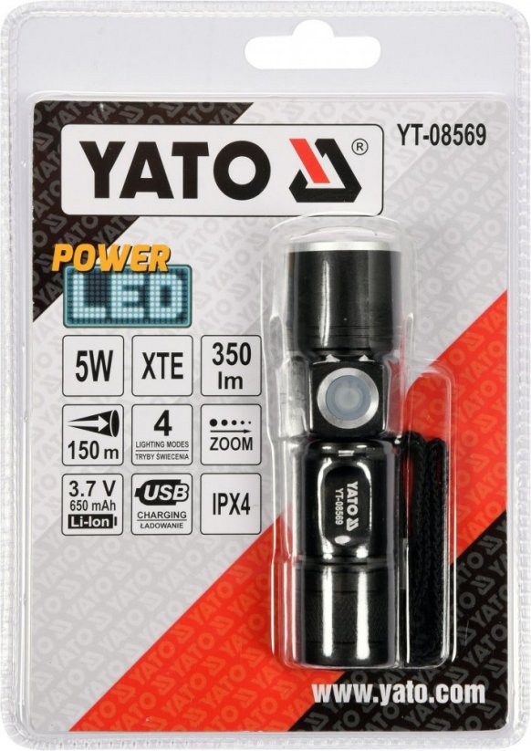 Flashlight LED XT-E CREE 5W USB, 350 lm, Li-ion