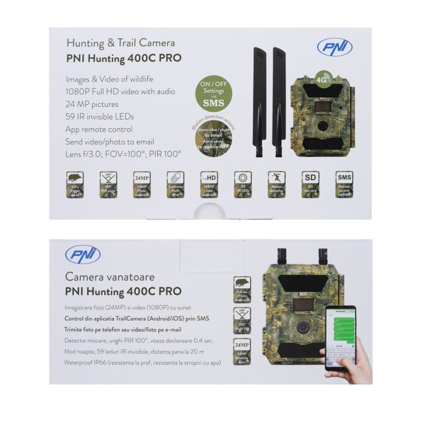 PNI Hunting 400C PRO 24 MP Game Camera with 4G LTE Internet Connectivity and GPS, 1080p, Night Vision