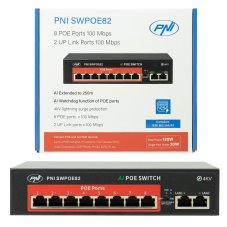 PoE Switch, 8 POE portov 100 Mbps a 2 UP Link porty 100 Mbps, 120 W, funkcia AI