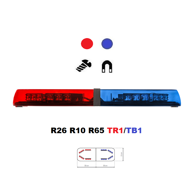 LED majáková rampa Optima 60 60cm, Červeno-modrá, EHK R65 - Barva: Modro/červená, Kryt: Barevný