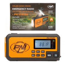 Přenosné rádio PNI DYN300 s dynamem, solárním nabíjením, svítilnou a powerbankou