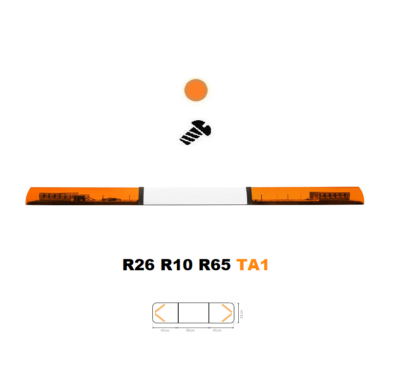 LED majáková rampa Optima 90 140cm, Oranžová, bílý střed, EHK R65 - Barva: Oranžová, Bílý střed: Ano, Kryt: Barevný, LED moduly: 4ml