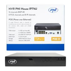 NVR POE PNI House IP716J 16 kanálov 4K 8MP, 8 kanálov POE a 8 kanálov IP s prepínačom PNI POE alebo normálnym H.265