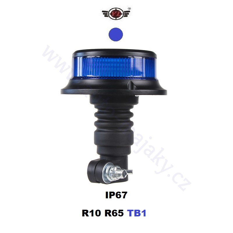 LED maják modrý 12/24V, montáž na držiak, LED 18X 1W, R65