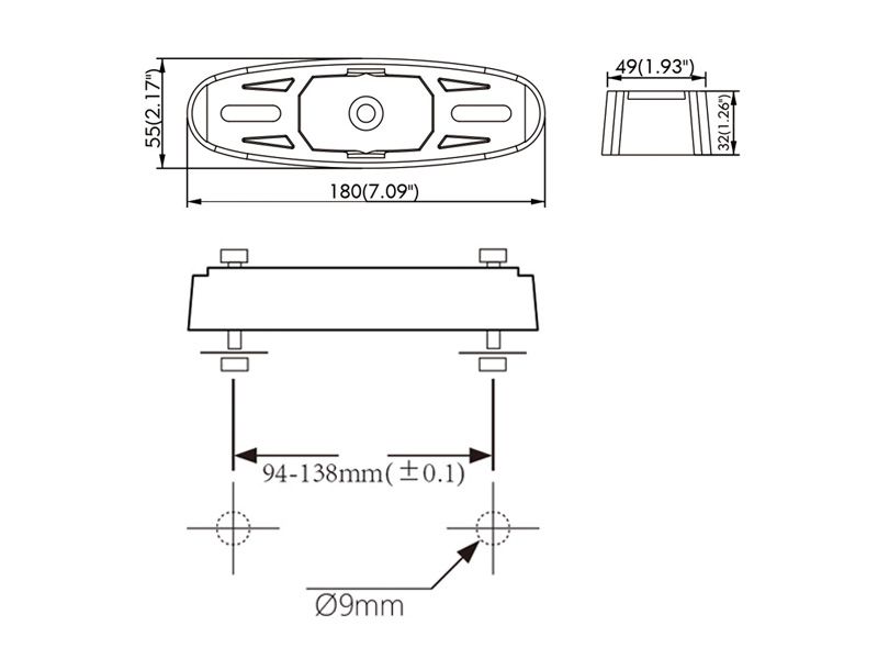 Technical drawing of the mounting kit for SRE911 LED lightbars