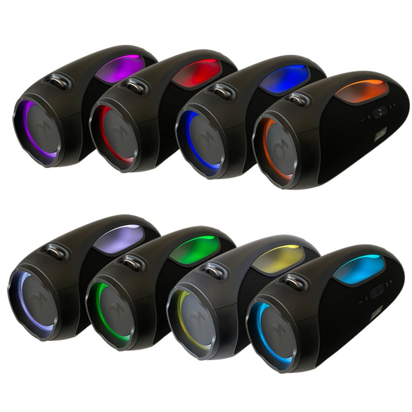 CARCLEVER bezdrátový Bluetooth reproduktor 120 W, IPX6, USB, AUX, MIC, RGB