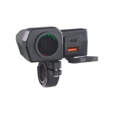USB+USB C charger with voltmeter/thermometer for motorcycle
