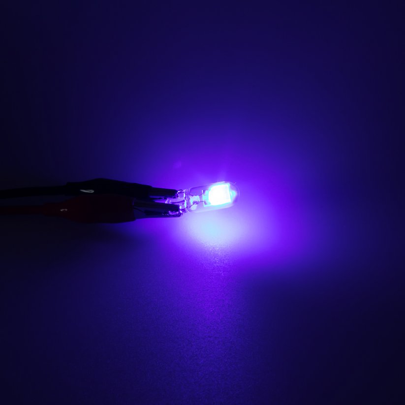 COB LED T10 modrá, 12V, celosklo