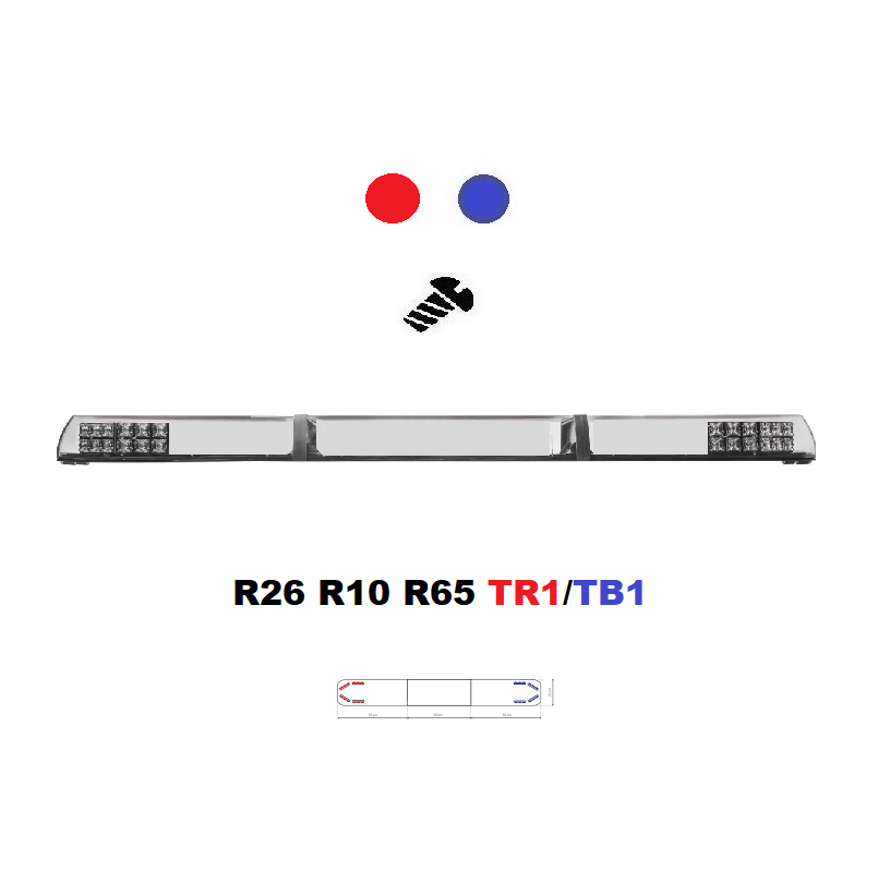 LED lightbar Optima 90/2P 160cm blue / red, ECE R65 - Color: Blue/red, Lens: Transparent, LED modules: 8ml