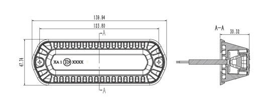 Technical drawing of a blue LED flashing module
