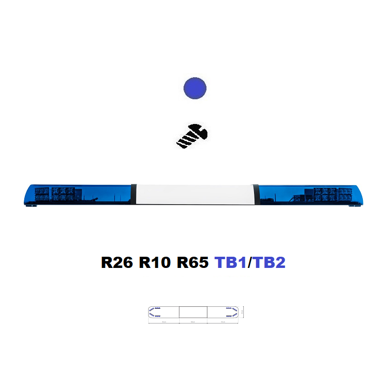 LED majáková rampa Optima 90/2P 160cm, Modrá, bílý střed, EHK R65 - Barva: Modrá, Kryt: Barevný, LED moduly: 8ml
