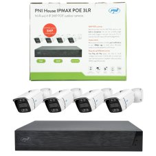 PNI House IPMAX POE 3LR video surveillance kit, NVR with 4 POE ports and 10 in network, ONVIF and 4 cameras with IP 3MP, outdoor, Power over Ethernet, chip detection, motion detection, 4 cables, power