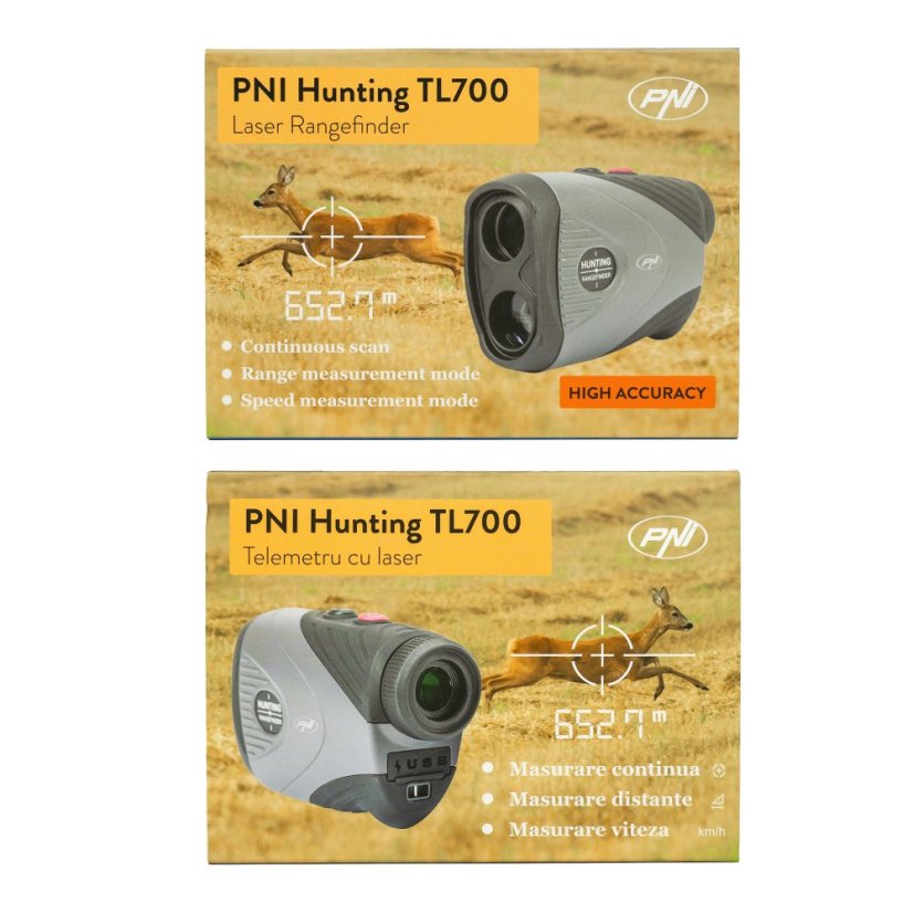 PNI Hunting TL700 Laser Rangefinder, 1100 m, 7x zoom, IP54, distance and speed measurement, for hunting, golf, and shooting