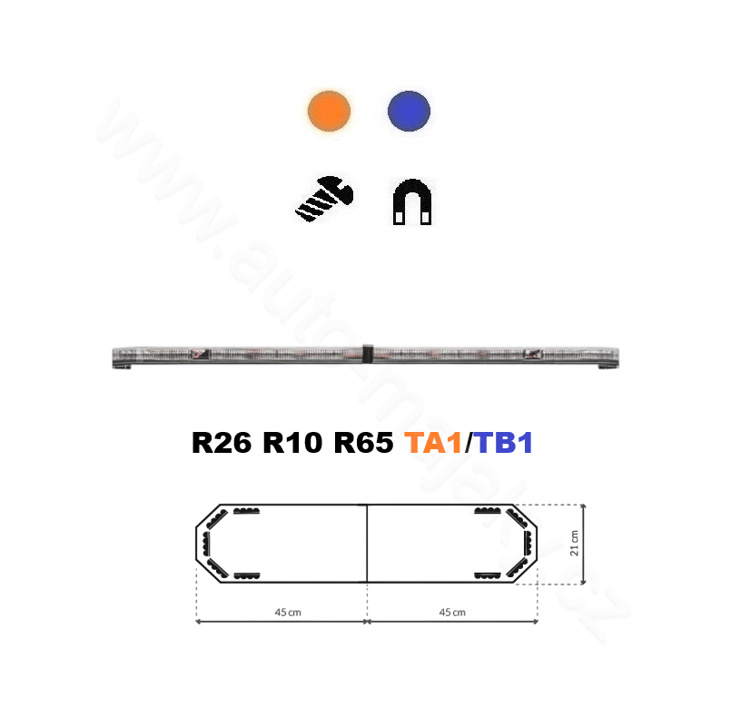 LED lightbar Montana.DC 90cm, Blue-orange, ECE R65 - Lens: Transparent, LED modules: 10ml