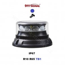 LED maják modrý 12/24V, pevná montáž, 12x LED 3W, R65, Clear