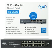 Switch 16 x 10/100/1000 Mbps, Gigabit, kovové puzdro