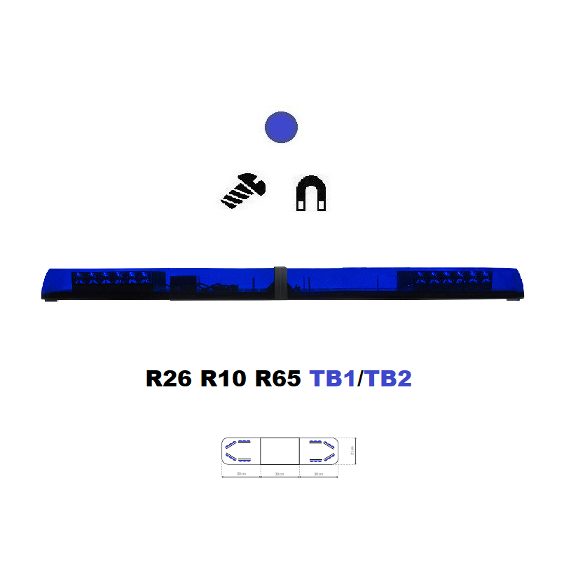 LED majáková rampa Optima 60 90cm, Modrá, EHK R65 - Barva: Modrá, Kryt: Barevný, LED moduly: 8ml