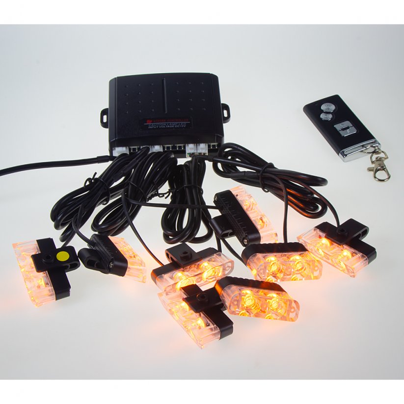 Externé výstražné svetlá LED, pre mriežku, oranžové, 12V, diaľkové ovládanie
