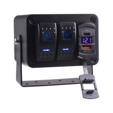 Panel with 2x Rocker switches, voltmeter + USB/USB-C socket, 12/24V