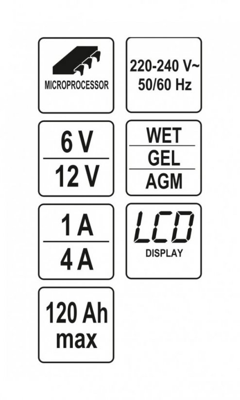Nabíjačka 4A 6/12V PB/GEL LCD displej
