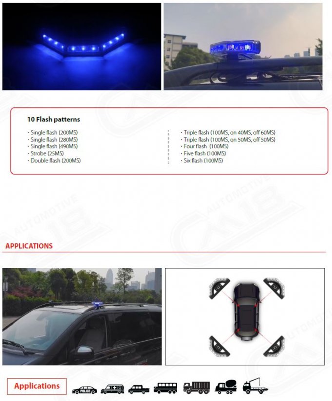PROFI external LED warning light, blue, 12-24V, ECE R65