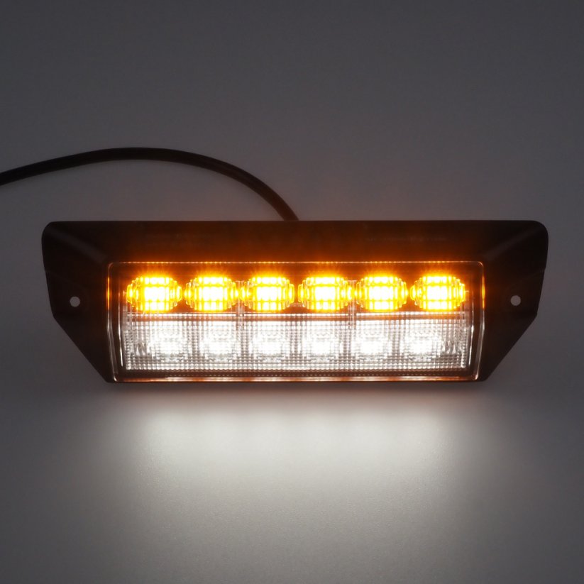 Warning light orange 6x2W + work light, 12-24V, black, ECE R65