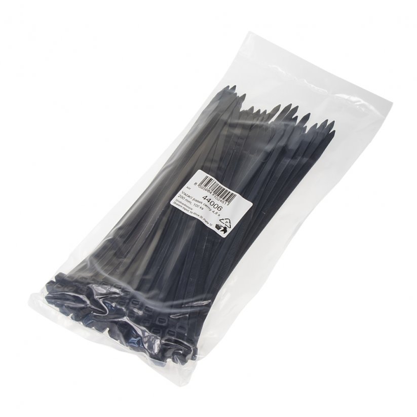 Vázací pásek černý 4,8 x 200 mm, 100 ks