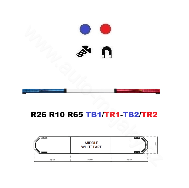 LED lightbar Montana 140cm, Blue-red, ECE R65 - Lens: Colored, LED modules: 10ml
