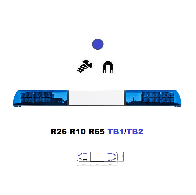 LED majáková rampa Optima 90/2P 90cm, Modrá, bílý střed, EHK R65 - Barva: Modrá, Kryt: Barevný, LED moduly: 8ml