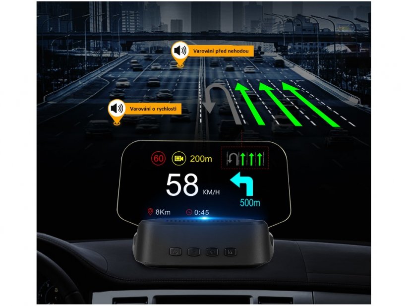 HEAD UP DISPLAY 4" / TFT LCD, OBDII + GPS + navigation, reflective plate